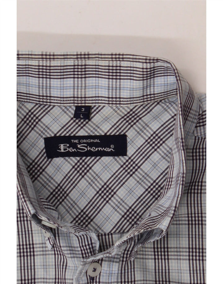 BEN SHERMAN Camisa de manga corta para hombre a cuadros azules grandes