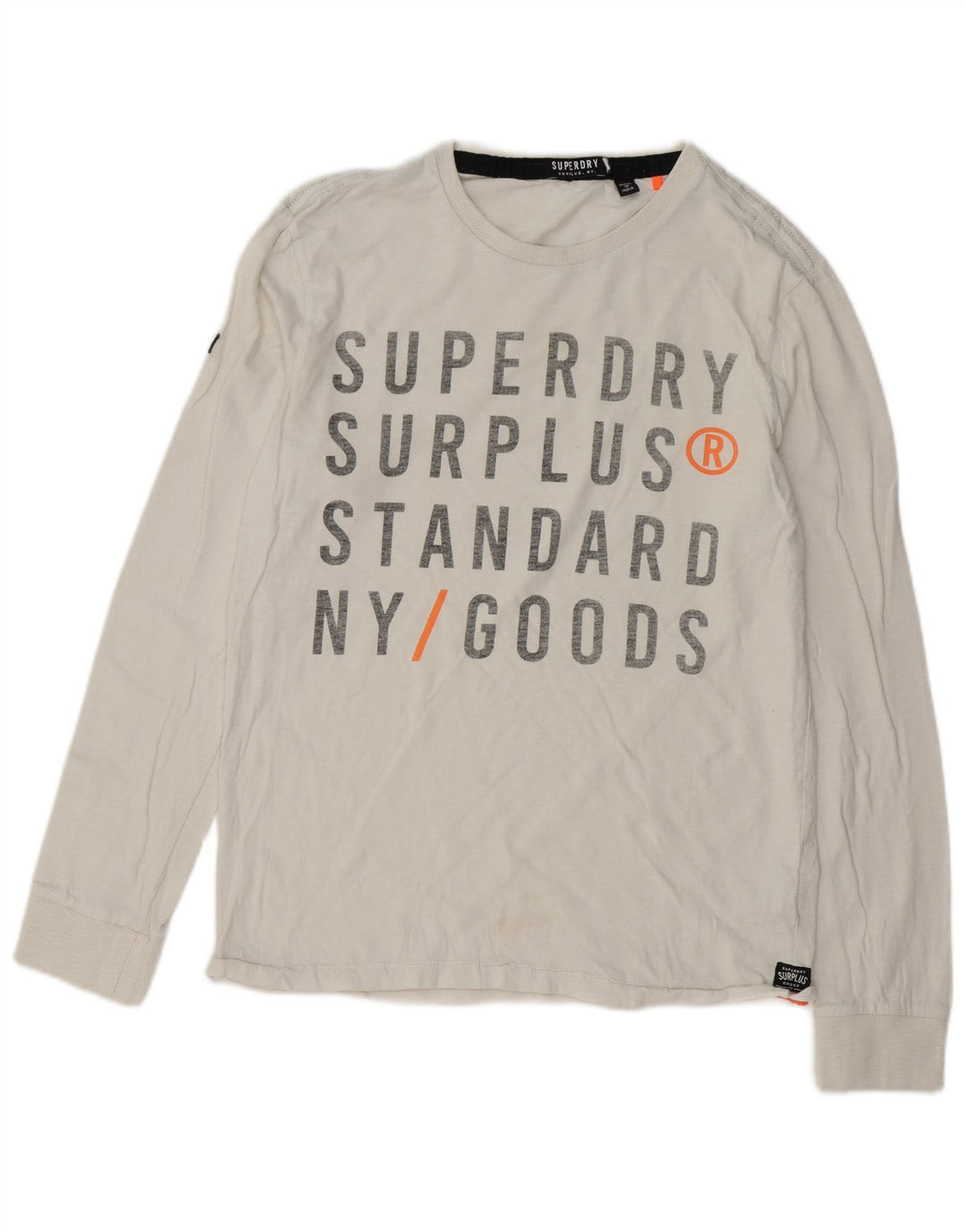 SUPERDRY Top gráfico de hombre de manga larga de algodón blanco grande