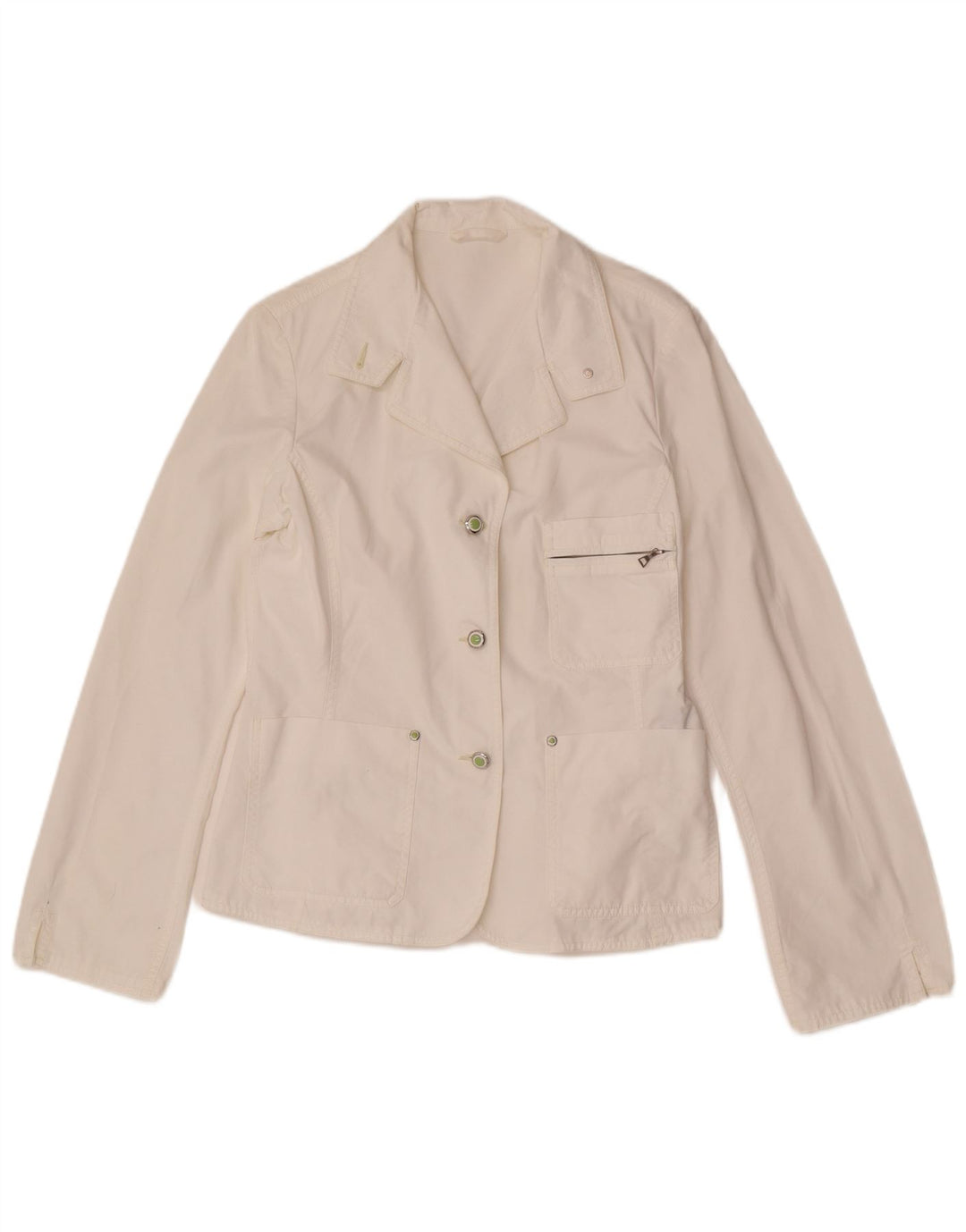 Belfe Chaqueta Blazer de 3 Botones para Mujer UK 10 Small White Cotton