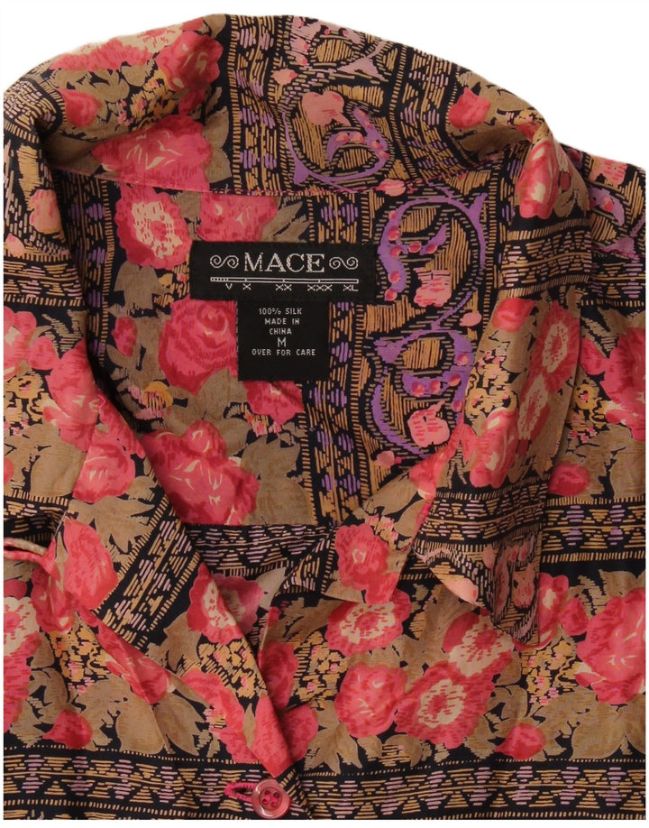 Vintage mujer camisa blusa Reino Unido 14 seda floral multicolor medio
