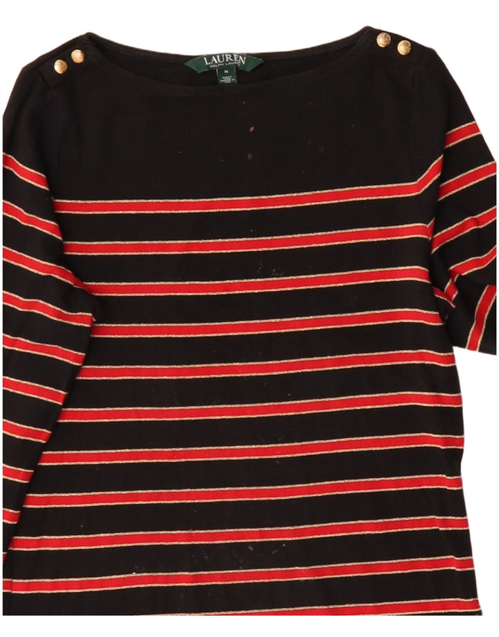 Ralph Lauren Top para mujer de manga larga UK 12 Algodón a rayas negro mediano