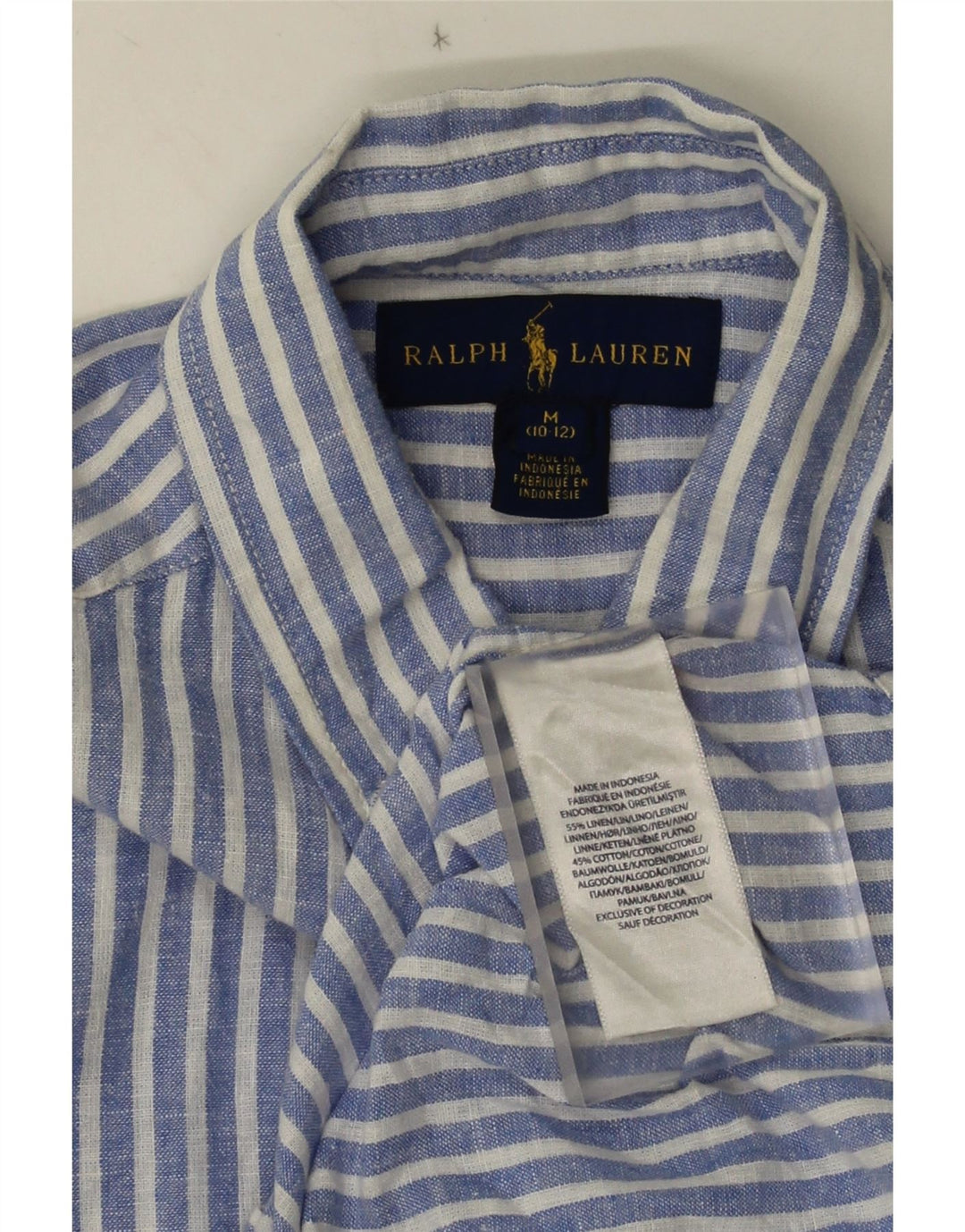 Ralph Lauren Camisa Niño 10-11 Años Lino Rayas Azul Medio