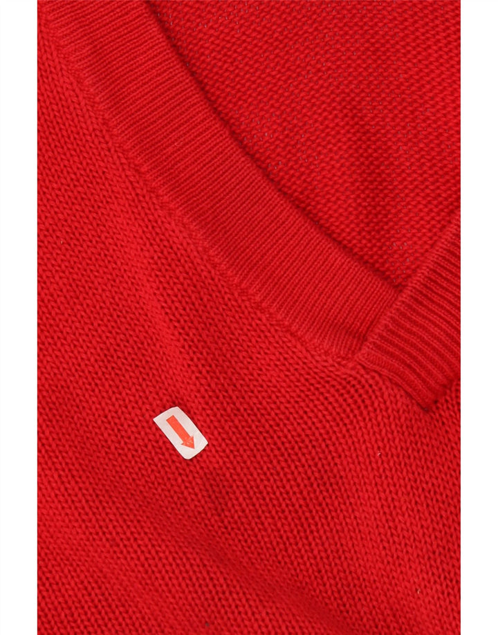 DALMINE Jersey holgado con cuello en V para hombre, talla grande, algodón rojo