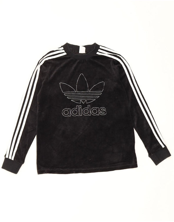 Adidas Mujer Gráfico Top Manga Larga UK 12 Mediano Negro Algodón