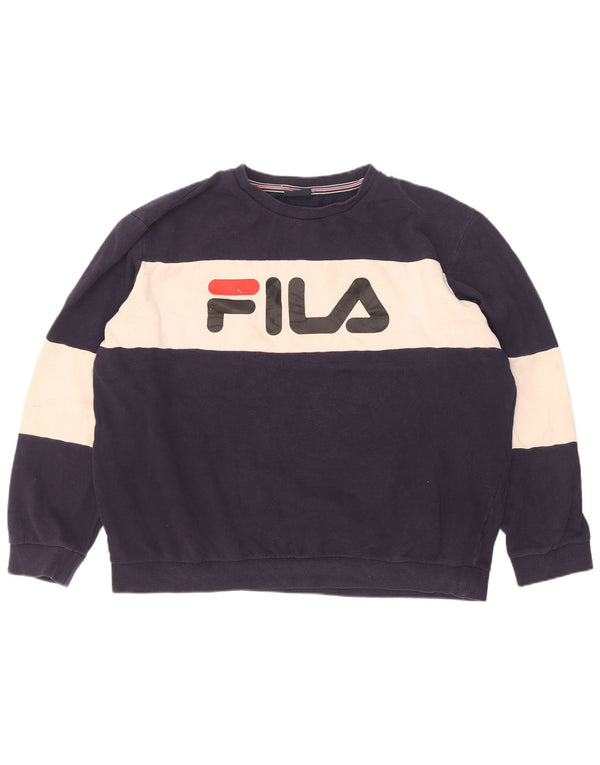 Fila Hombre Graphic Sudadera Jumper XL Azul Marino Colorblock Algodón