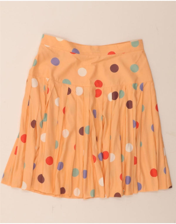 VINTAGE Womens High Waist Pleated Skirt UK 18 XL W32 Orange Polka Dot
