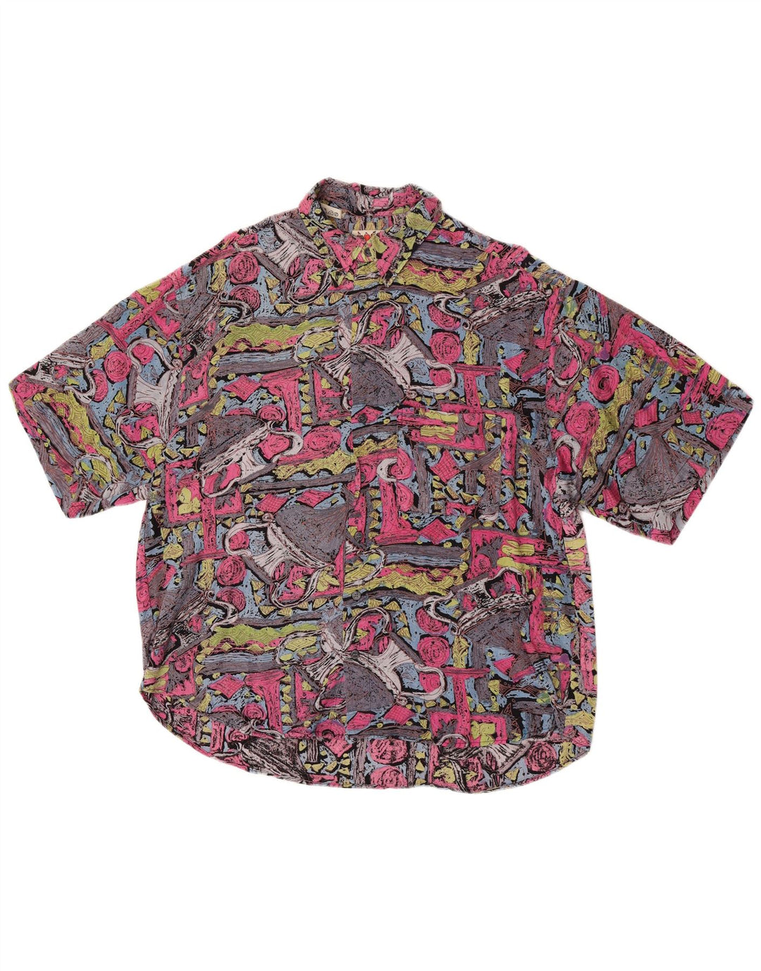 Camisa vintage de manga corta con estampado abstracto para hombre XL Viscosa multicolor