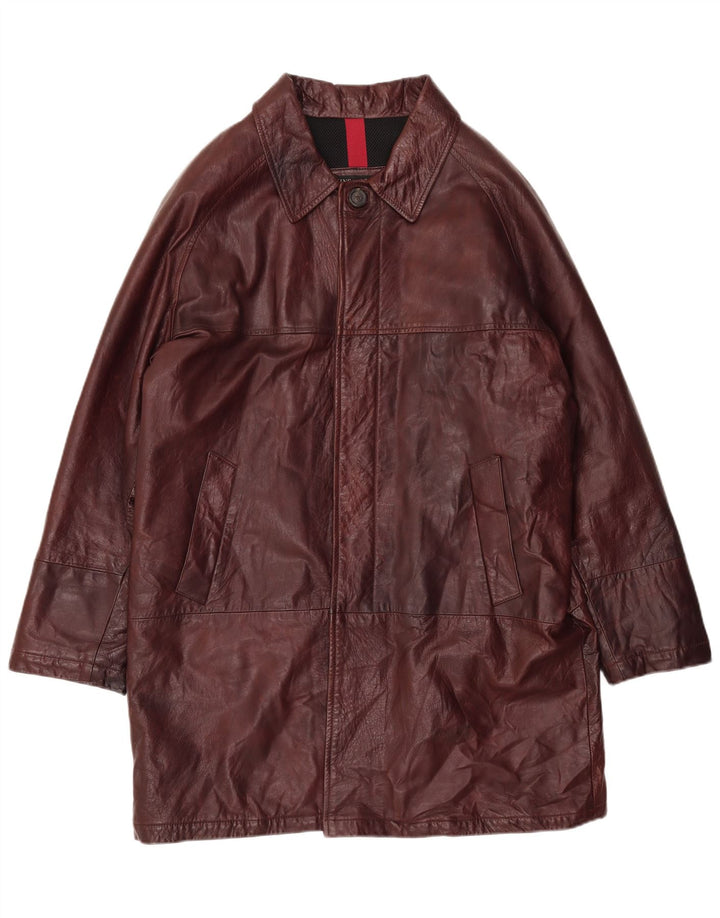 VINTAGE Abrigo de cuero para mujer IT 54 2XL Cuero burdeos