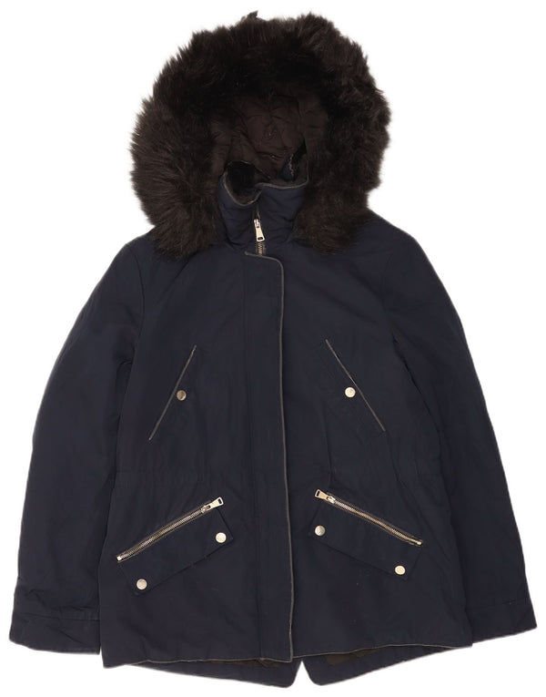 Zara Mujer Parka Con Capucha Chaqueta UK 44 Medium Azul Marino