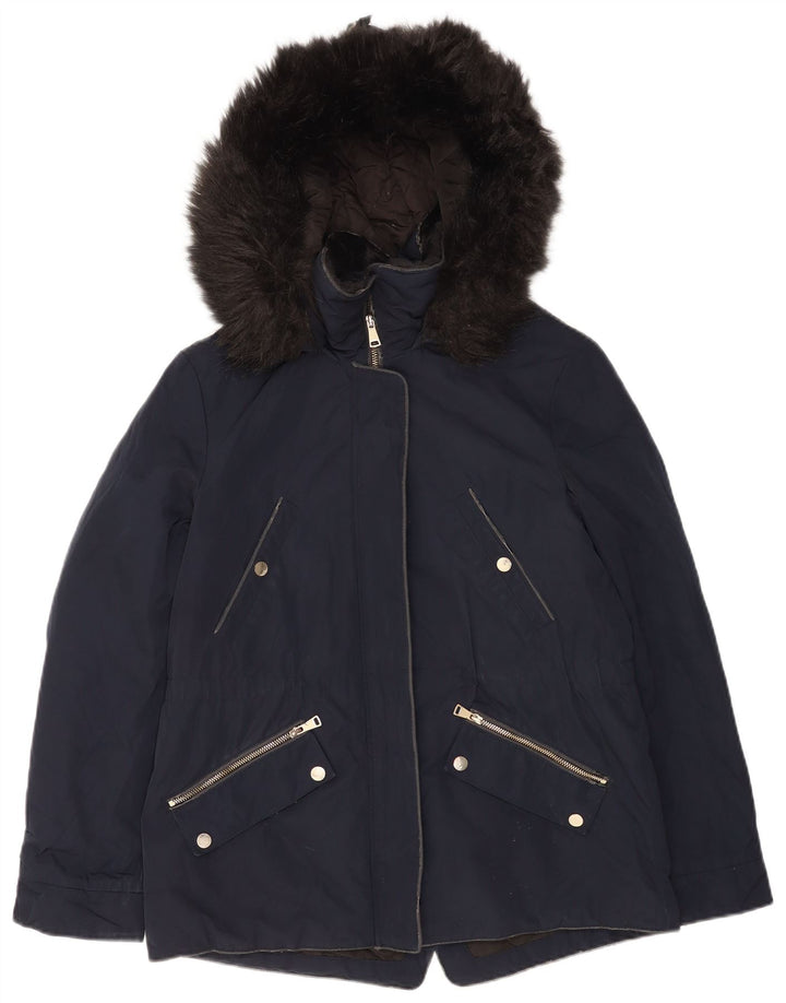Zara Mujer Parka Con Capucha Chaqueta UK 44 Medium Azul Marino