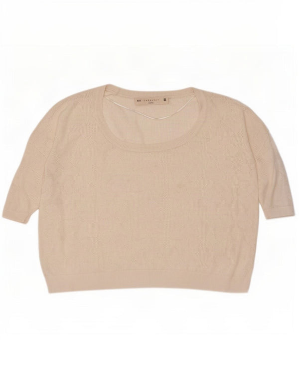 Zara - Jersey de manga corta con cuello barco para mujer, talla 40, talla mediana, color blanco