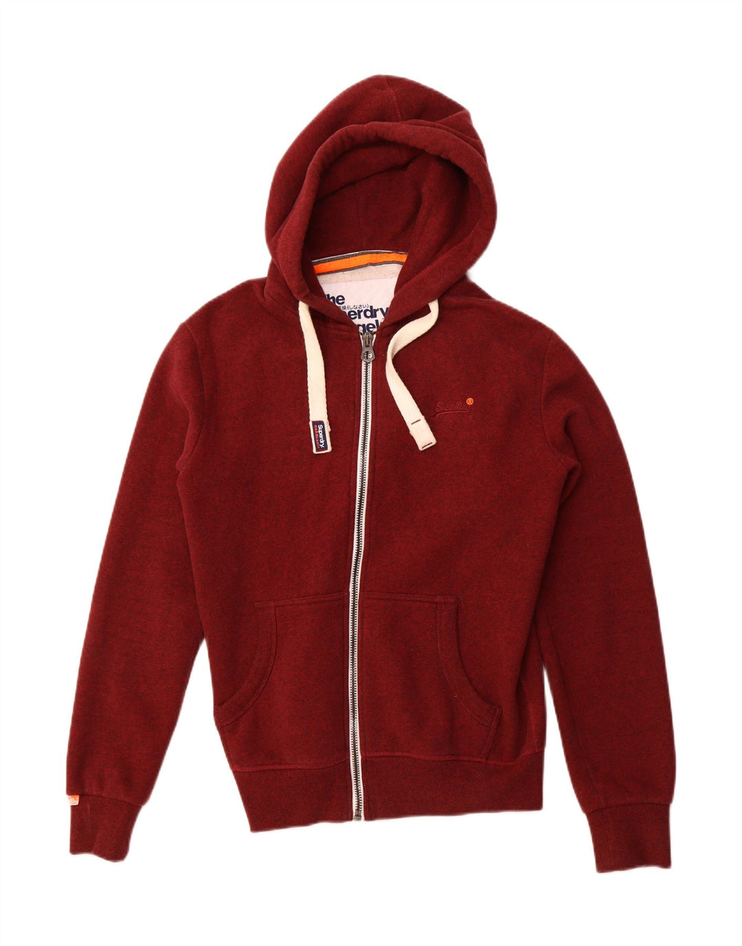 SUPERDRY Sudadera con capucha y cremallera para hombre de algodón moteado en color burdeos medio