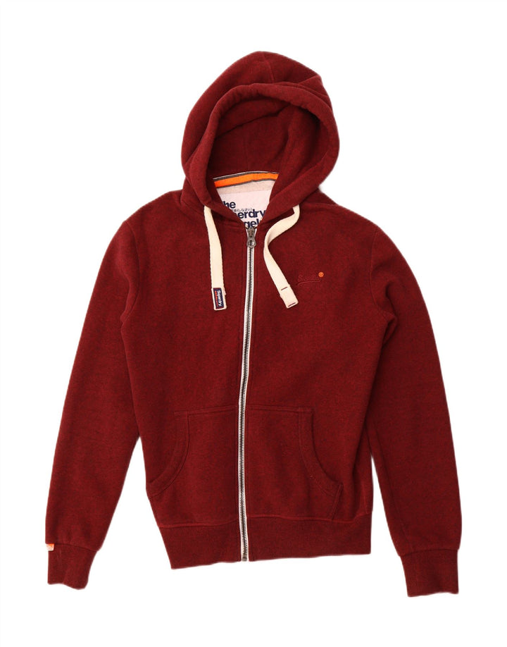 SUPERDRY Sudadera con capucha y cremallera para hombre de algodón moteado en color burdeos medio