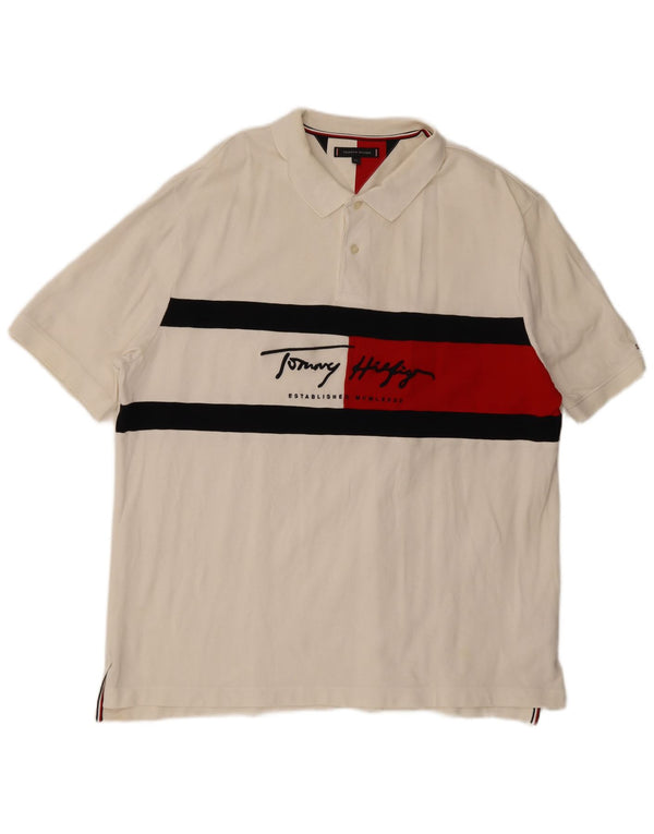 Tommy Hilfiger Polo gráfico para hombre 2XL Algodón blanco con bloques de color