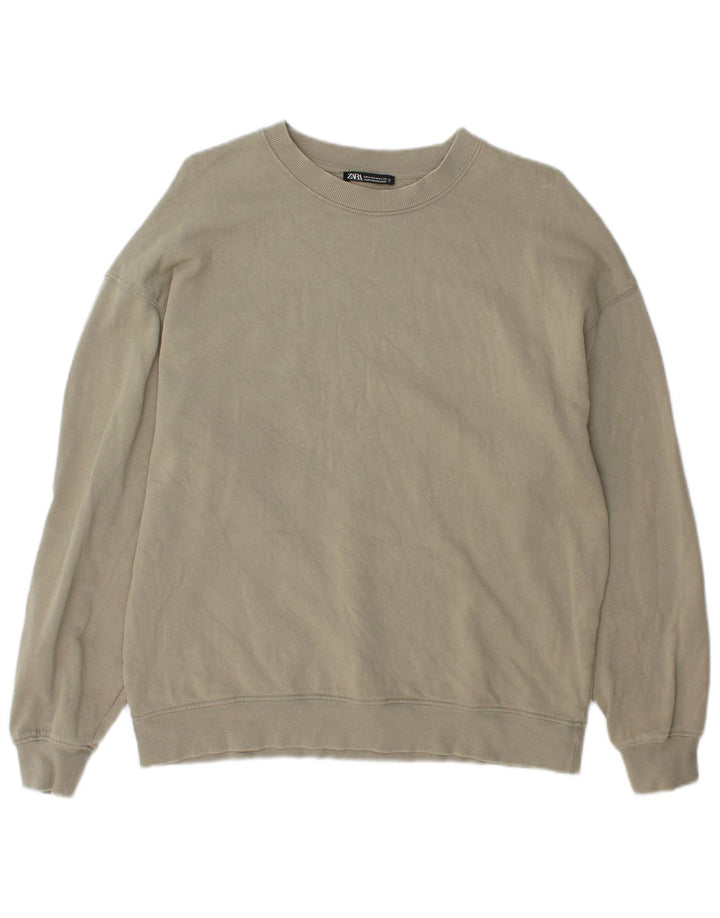 Zara Hombre Sudadera Jumper Medium Caqui Algodón
