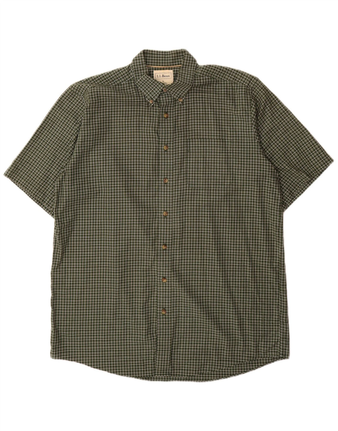 L.L.BEAN Camisa alta de manga corta para hombre Algodón a cuadros caqui grande