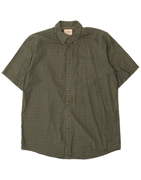 L.L.BEAN Camisa alta de manga corta para hombre Algodón a cuadros caqui grande
