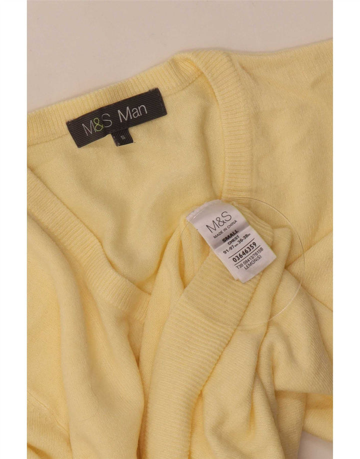 Marks & Spencer Jersey con cuello en V para hombre, acrílico amarillo pequeño