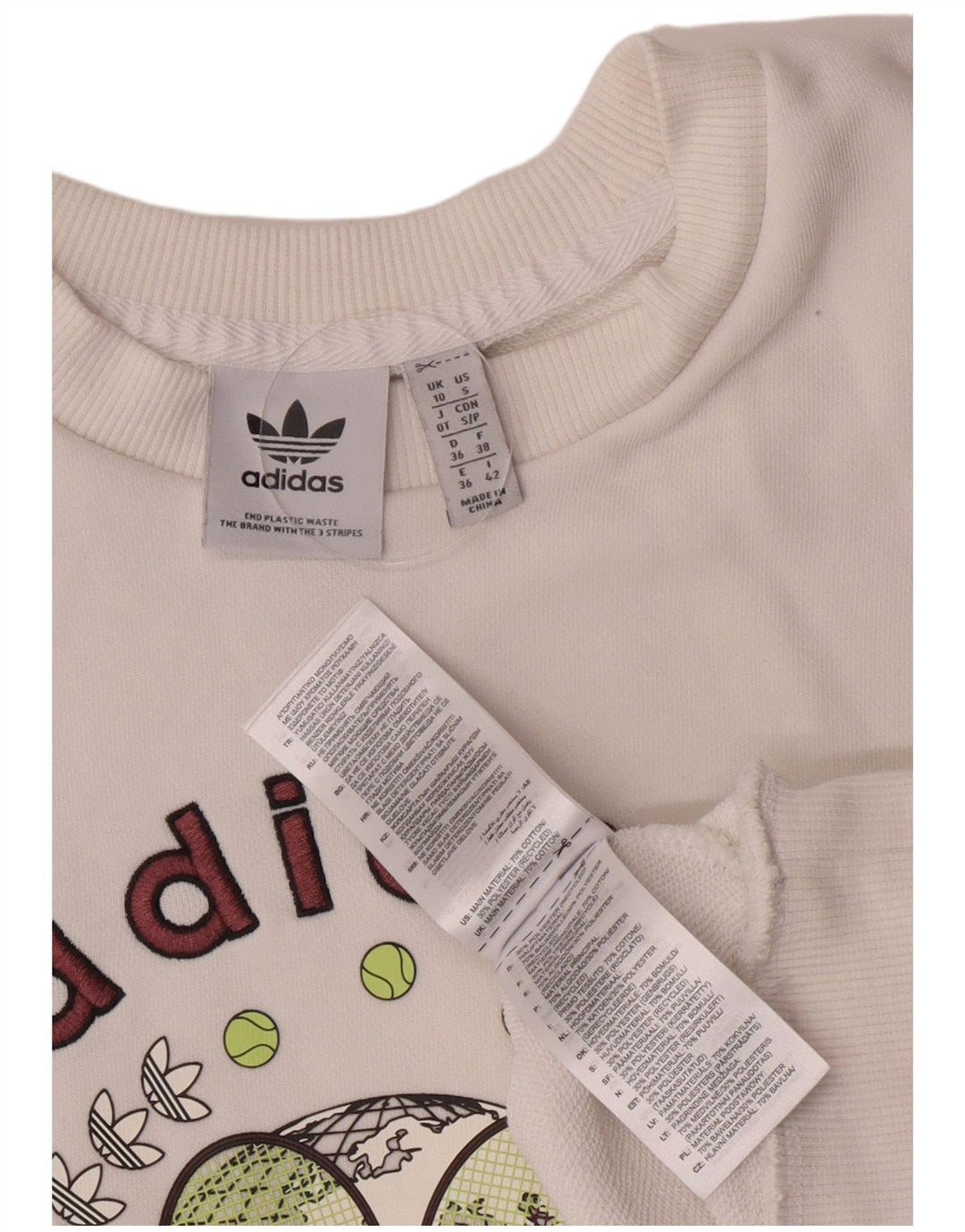 Adidas - Sudadera de gran tamaño con gráfico para mujer, talla 10, algodón blanco pequeño