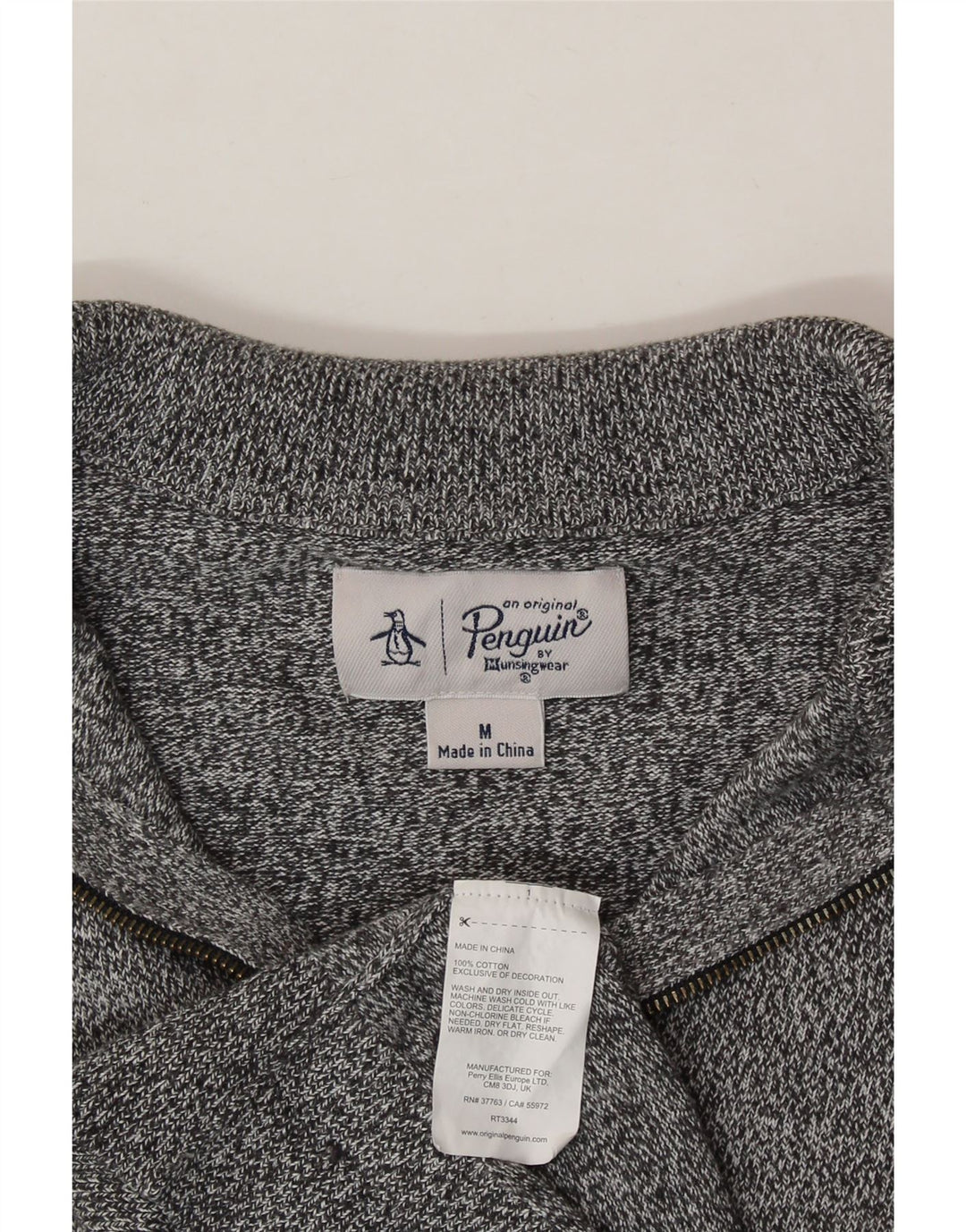 PENGUIN Womens Zip Neck Jumper Sweater UK 14 Medium Grey Cotton Vintage Penguin and Second-Hand Penguin from Messina Hembry 