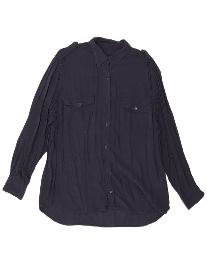 Blusa camisera para mujer de French Connection UK 42 Medium Viscosa azul marino