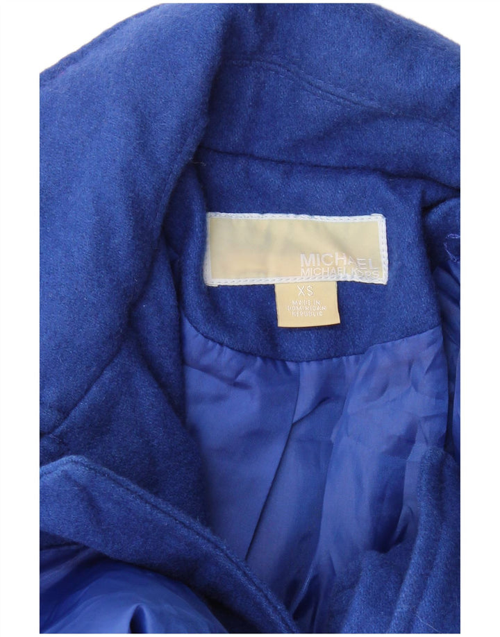 MICHAEL KORS Womens Overcoat UK 2 XS Blue Wool