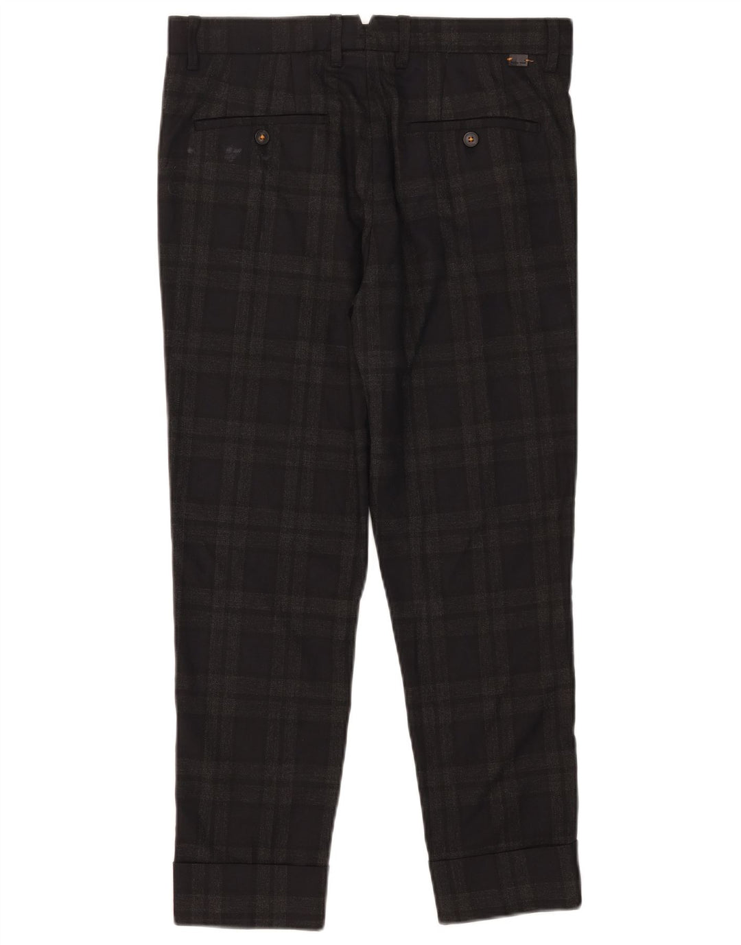 Zara Mens Slim Cropped Pantalones EU 38 Small W30 L25 Gris Cuadro Poliéster
