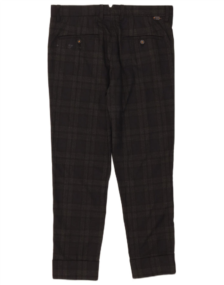 Zara Mens Slim Cropped Pantalones EU 38 Small W30 L25 Gris Cuadro Poliéster