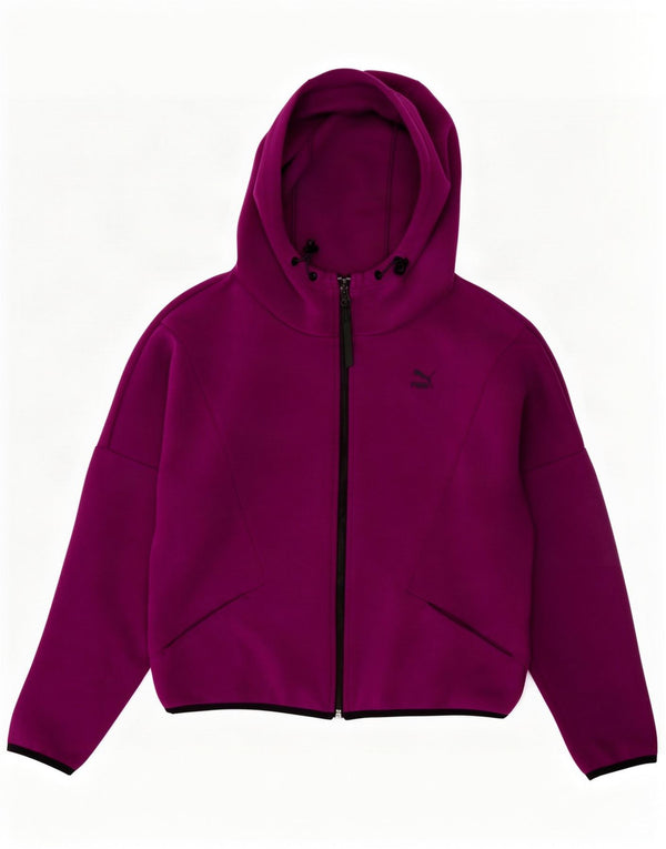 Puma Womens Oversized Zip Hoodie Sweater UK 10 Small Purple Cotton
