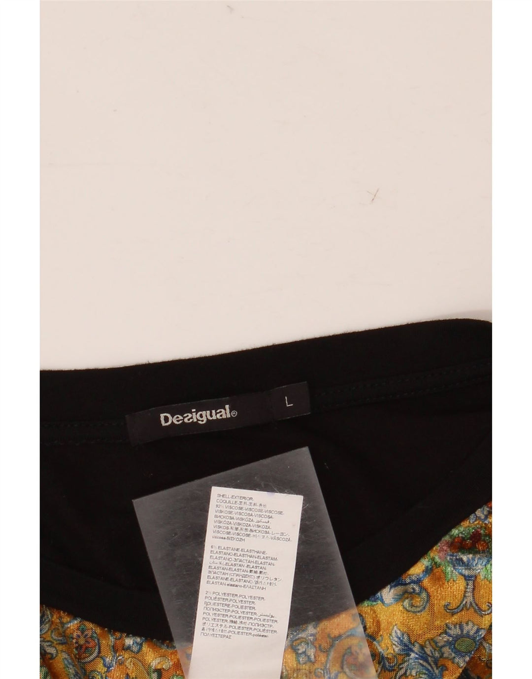 Desigual Vestido recto gráfico para mujer UK 44 Grande Viscosa floral negra