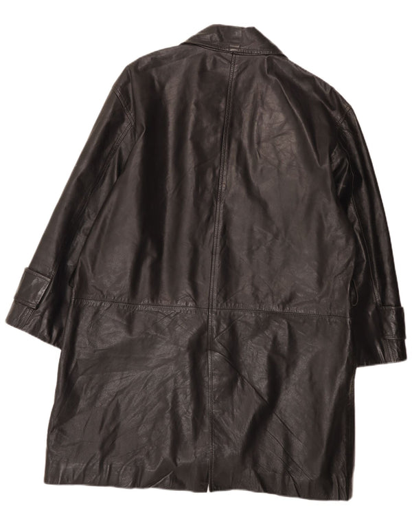 Vintage mujer relajado ajuste doble pecho cuero abrigo IT 42 medio negro