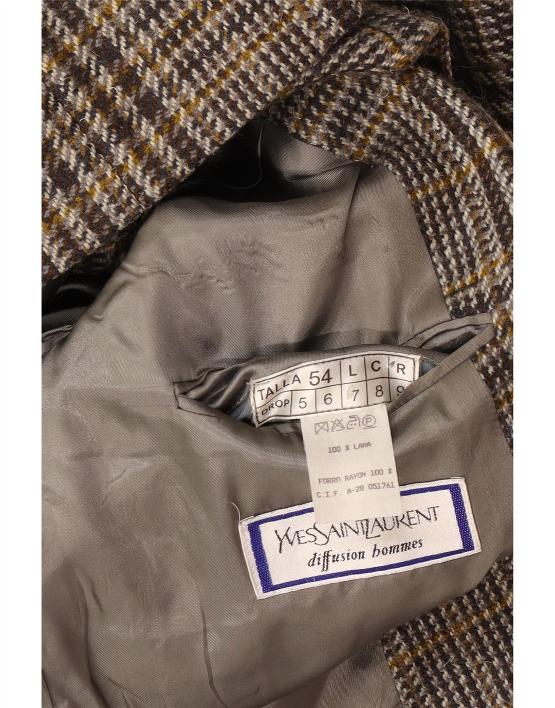 Yves Saint Laurent Chaqueta blazer de 2 botones para hombre IT 54 2XL Lana a cuadros gris