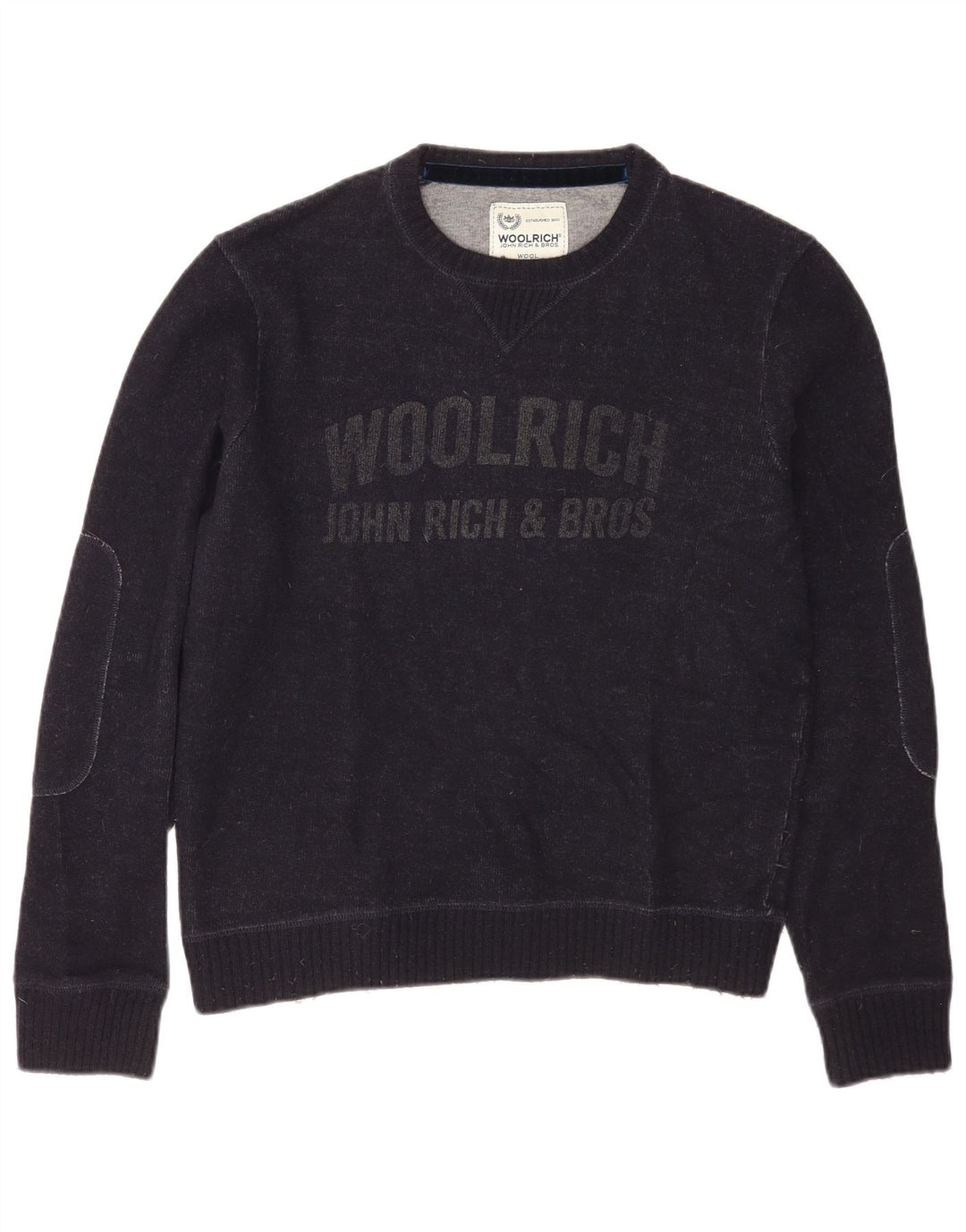 Woolrich Jersey De Hombre Con Cuello Barco Gráfico De Lana Azul Marino Medio