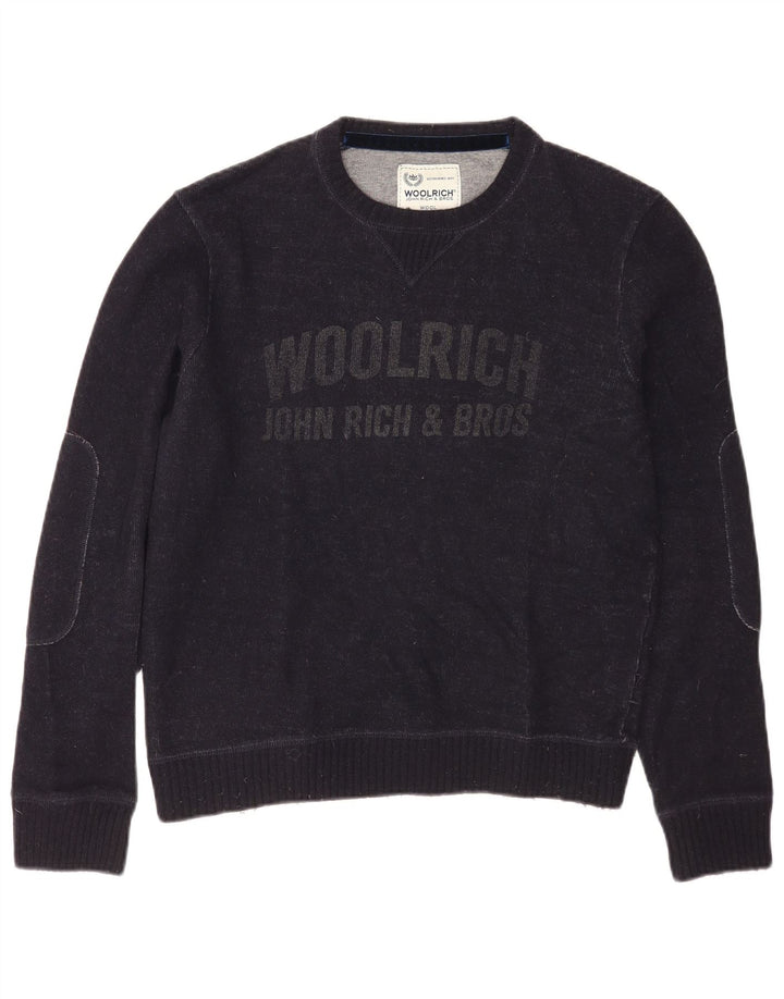 Woolrich Jersey De Hombre Con Cuello Barco Gráfico De Lana Azul Marino Medio
