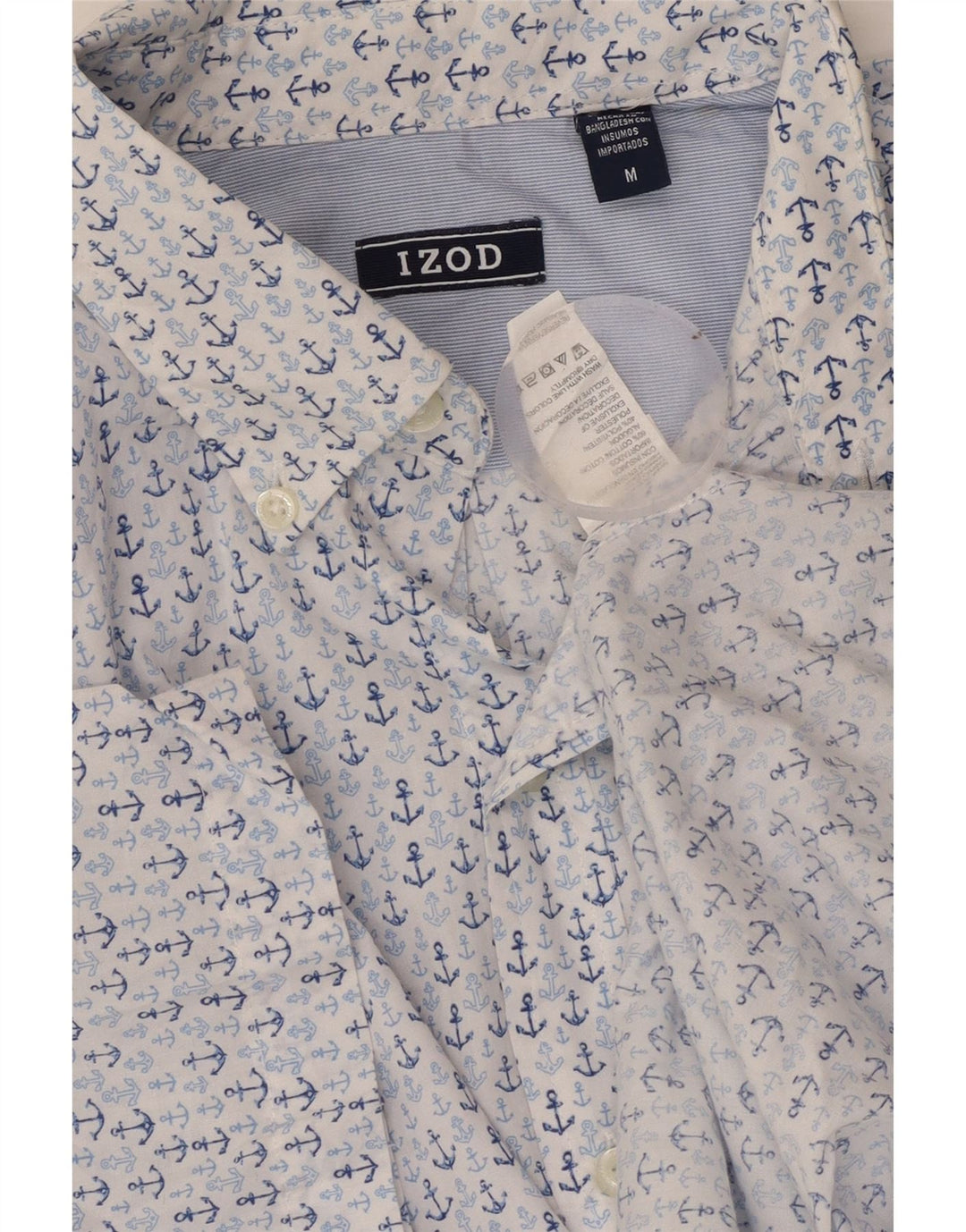 IZOD Camisa de manga corta para hombre de algodón con lunares azul medio