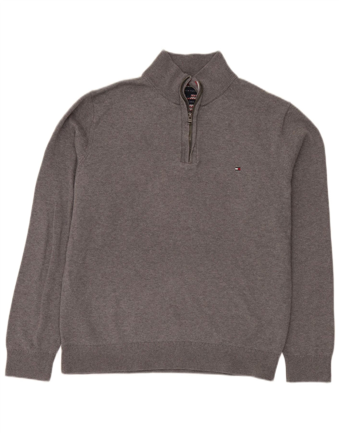 Tommy Hilfiger Jersey con cuello y cremallera para hombre, suéter grande de algodón gris