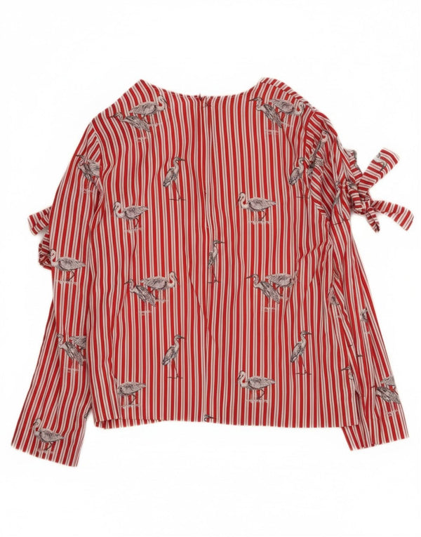 Zara Blusa de manga larga con pajarita para mujer Top UK 46 Large Red Stripe Bird