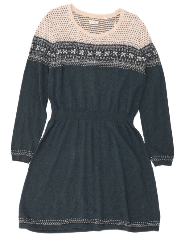 Vestido tipo jersey de manga larga para mujer de Fat Face UK 46 Grande Verde Fair Isle Algodón