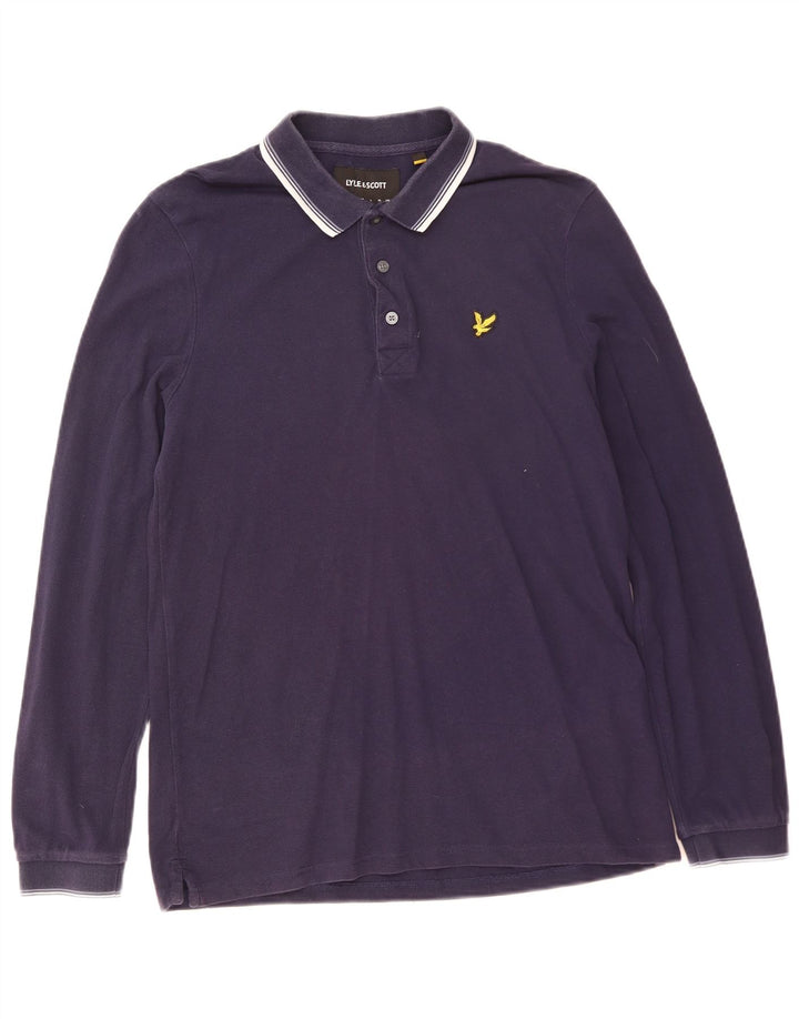 Lyle & Scott Polo de manga larga para hombre de algodón azul marino medio