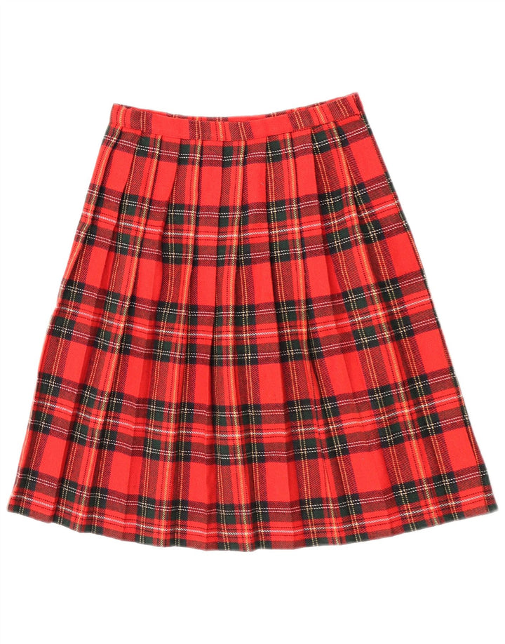 Vintage mujer cuchillo falda plisada W26 pequeño cheque rojo