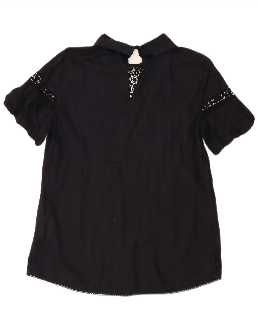 BENETTON Blusa para mujer Top UK 44 Grande Algodón floral negro