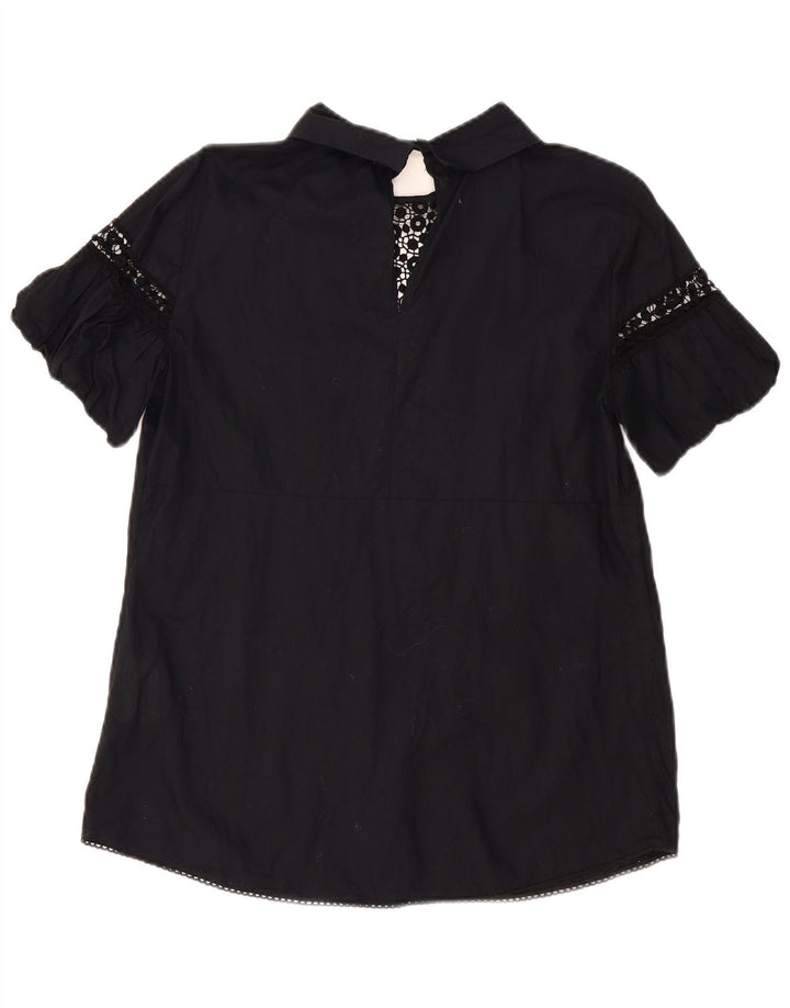 BENETTON Blusa para mujer Top UK 44 Grande Algodón floral negro