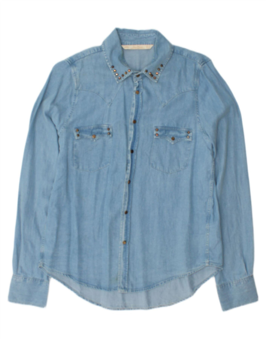 Zara Mujer Camisa Vaquera Reino Unido 46 Grande Azul Lyocell