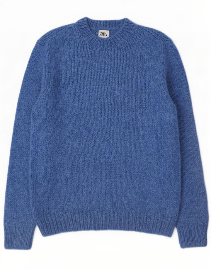 Zara Hombre Jersey Cuello Redondo Jersey Acrílico Azul Medio