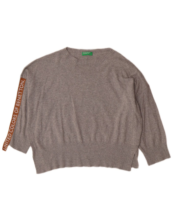 Benetton Jersey Corto De Manga 3/4 Con Cuello Redondo Para Mujer UK 46 Grande Gris