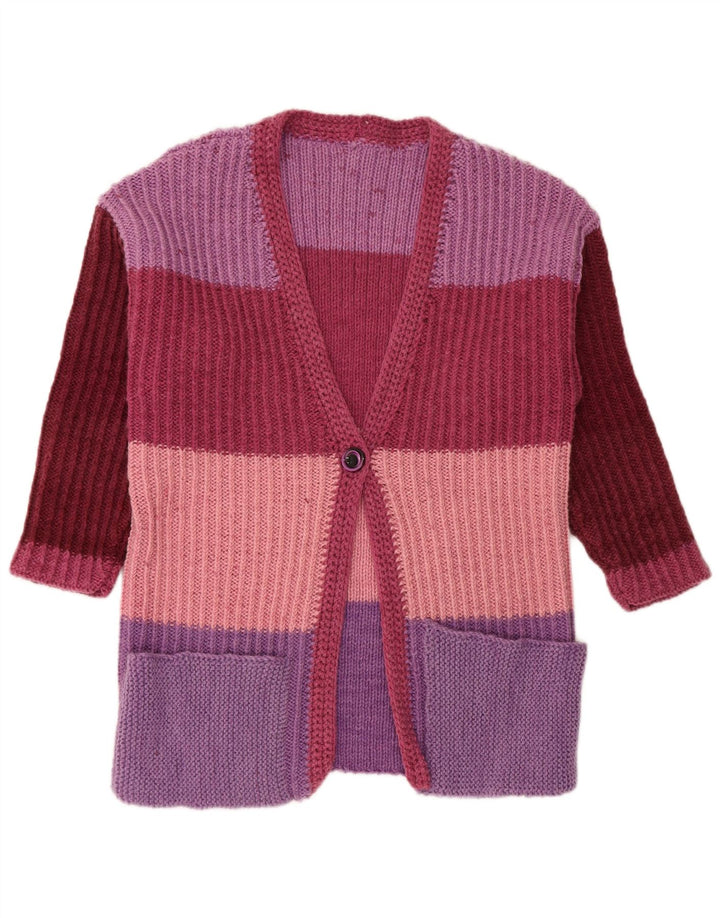 VINTAGE Womens Cardigan Sweater UK 14 Large Multicoloured Colourblock