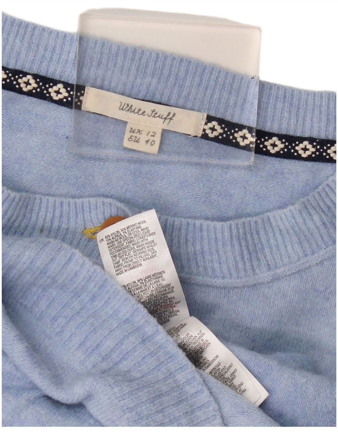 WHITE STUFF Suéter tipo cárdigan para mujer UK 12 Medium Blue Nylon