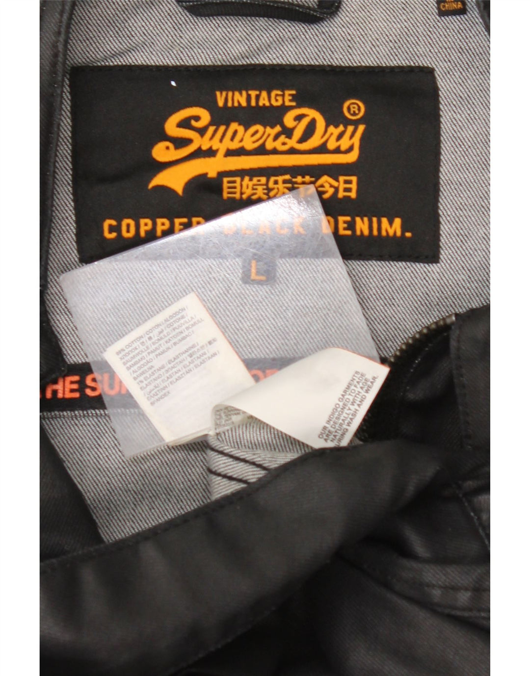 SUPERDRY Chaqueta vaquera para hombre UK 40 Large Algodón negro