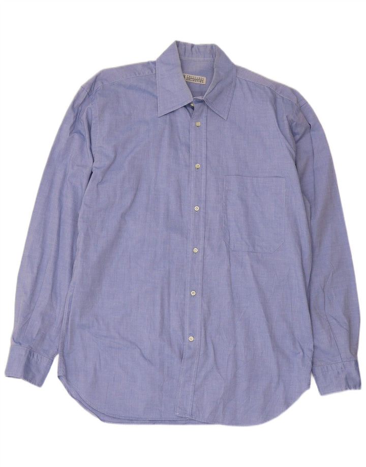 Camisa Hombre Trussardi Jeans Talla 40 15 1/2 Azul Medio Algodón