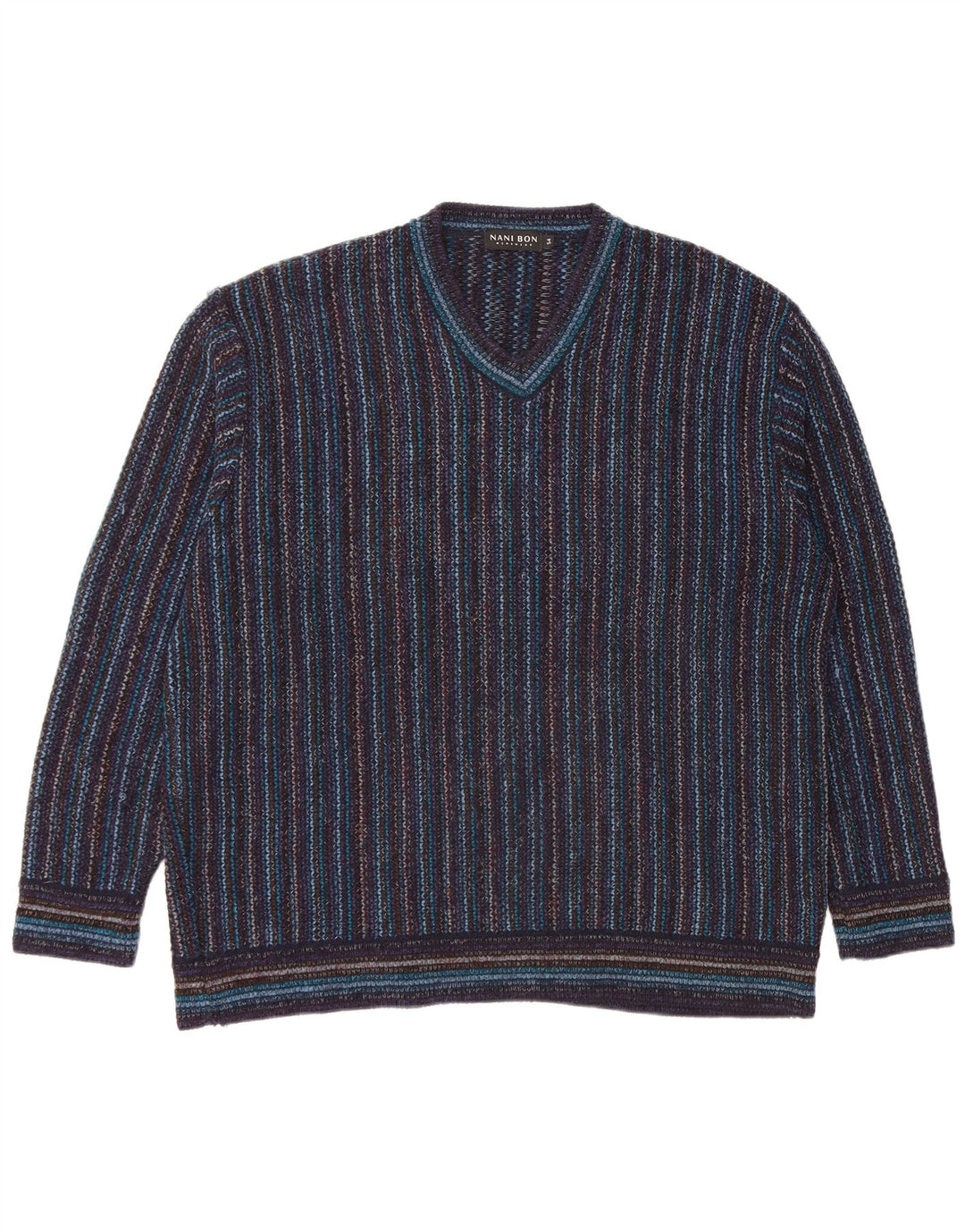 NANI BON Jersey con cuello en V para hombre IT 54 XL Acrílico a rayas azul marino